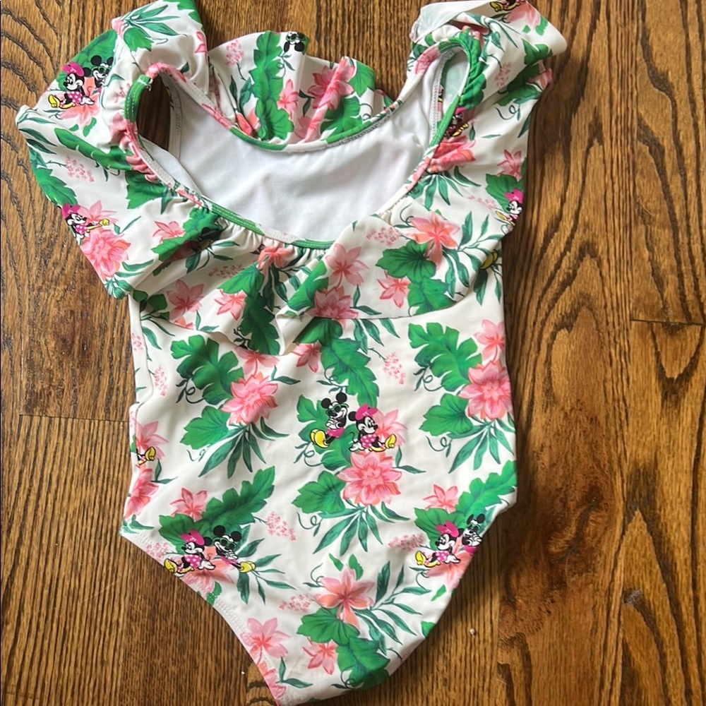 Janie and Jack Mickey and Minnie | Floral Print Swimsuit with Ruffle Detail - Picture 2 of 3